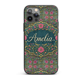Teal Pink Decorative Floral Tile Printed Design Custom Name Protective Phone Case Mobile Cover Durable Everyday Smartphone Shock Resistant