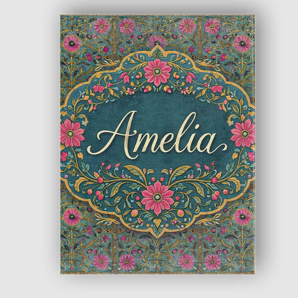 Personalised Name Teal Pink Decorative Floral Tile Pattern Symmetrical Custom Collection Canvas Wall Art Print Decor Picture Ready to Hang