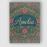 Personalised Name Teal Pink Decorative Floral Tile Pattern Symmetrical Custom Collection Canvas Wall Art Print Decor Picture Ready to Hang