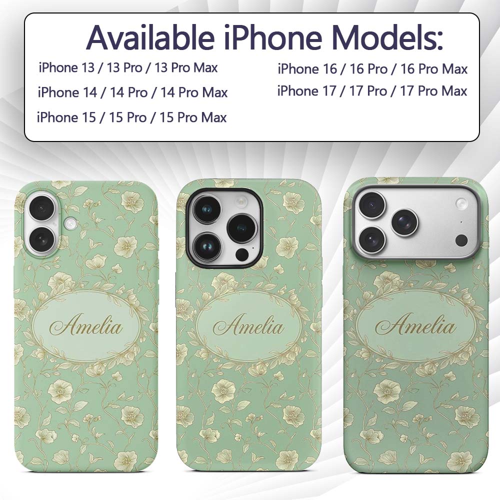Refined Teal Botanical Pattern with Flowing Gold Custom Name Protective Phone Case Mobile Cover Durable Everyday Smartphone Shock Resistant