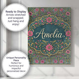 Personalised Name Teal Pink Decorative Floral Tile Pattern Symmetrical Custom Collection Canvas Wall Art Print Decor Picture Ready to Hang