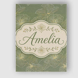 Personalised Name Muted Olive Green Floral Custom  Unique Gift Idea Elegant Feature Canvas Wall Art Print Decor Picture Ready to Hang