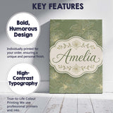 Personalised Name Muted Olive Green Floral Custom  Unique Gift Idea Elegant Feature Canvas Wall Art Print Decor Picture Ready to Hang