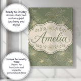 Personalised Name Muted Olive Green Floral Custom  Unique Gift Idea Elegant Feature Canvas Wall Art Print Decor Picture Ready to Hang