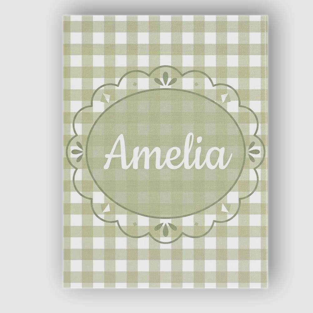 Personalised Name Soft Sage Green Gingham Custom  Unique Gift Idea Elegant Feature Canvas Wall Art Print Decor Picture Ready to Hang