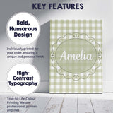 Personalised Name Soft Sage Green Gingham Custom  Unique Gift Idea Elegant Feature Canvas Wall Art Print Decor Picture Ready to Hang