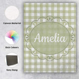 Personalised Name Soft Sage Green Gingham Custom  Unique Gift Idea Elegant Feature Canvas Wall Art Print Decor Picture Ready to Hang