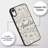 Elegant Beige Botanical Line Art Leaves Pattern Custom Name Protective Phone Case Mobile Cover Durable Everyday Smartphone Shock Resistant