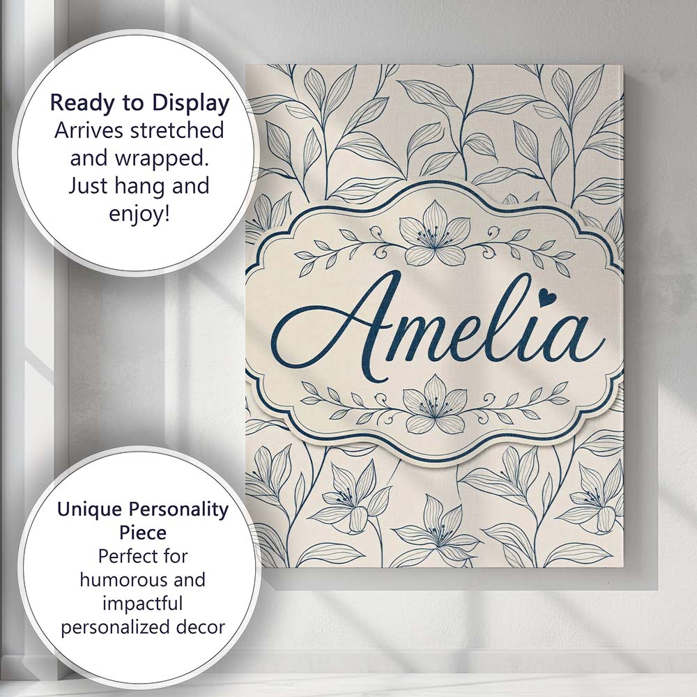 Personalised Name Elegant Beige Botanical Custom  Bespoke Decorative Contemporary Canvas Wall Art Print Decor Picture Ready to Hang