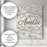 Personalised Name Elegant Beige Botanical Custom  Bespoke Decorative Contemporary Canvas Wall Art Print Decor Picture Ready to Hang