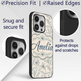 Elegant Beige Botanical Line Art Leaves Pattern Custom Name Protective Phone Case Mobile Cover Durable Everyday Smartphone Shock Resistant