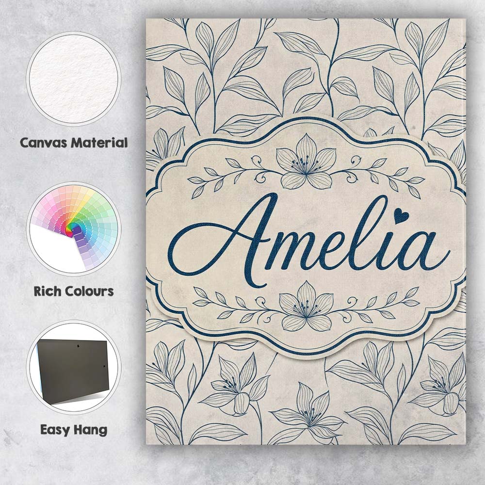 Personalised Name Elegant Beige Botanical Custom  Bespoke Decorative Contemporary Canvas Wall Art Print Decor Picture Ready to Hang