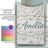 Elegant Beige Botanical Line Art Leaves Pattern with Floral Stems  Personalised Custom Name Super Soft Fleece Blanket Bed Sofa Throw