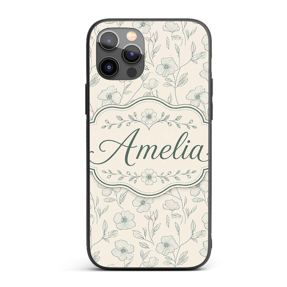 Delicate Neutral Floral Line Art Pattern with Custom Name Protective Phone Case Mobile Cover Durable Everyday Smartphone Shock Resistant