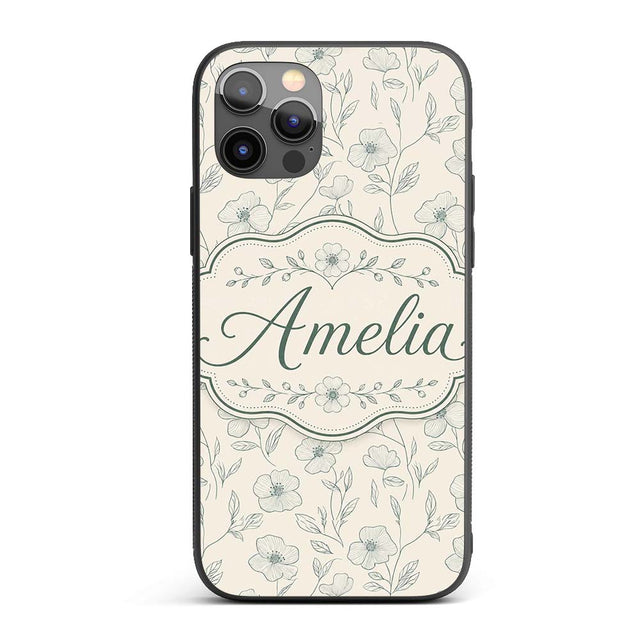 Delicate Neutral Floral Line Art Pattern with Custom Name Protective Phone Case Mobile Cover Durable Everyday Smartphone Shock Resistant