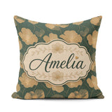 Custom Name Luxury Dark Green Floral Pattern with Large Gold Art Square Filled Cushion Throw Pillow Sofa Bed Home Decor Zip Washable UK Made