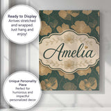 Personalised Name Luxury Dark Green Floral Custom  Unique Gift Idea Elegant Feature Canvas Wall Art Print Decor Picture Ready to Hang