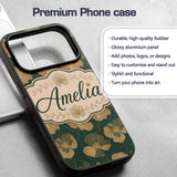 Luxury Dark Green Floral Pattern with Large Gold Custom Name Protective Phone Case Mobile Cover Durable Everyday Smartphone Shock Resistant