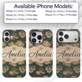 Luxury Dark Green Floral Pattern with Large Gold Custom Name Protective Phone Case Mobile Cover Durable Everyday Smartphone Shock Resistant