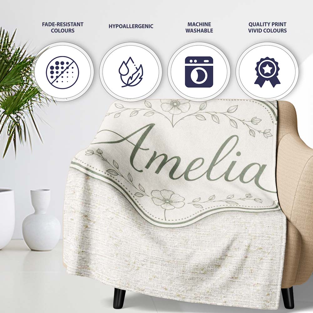 Natural Linen Texture Neutral Pattern with Subtle Woven Detail  Personalised Custom Name Super Soft Fleece Blanket Bed Sofa Throw
