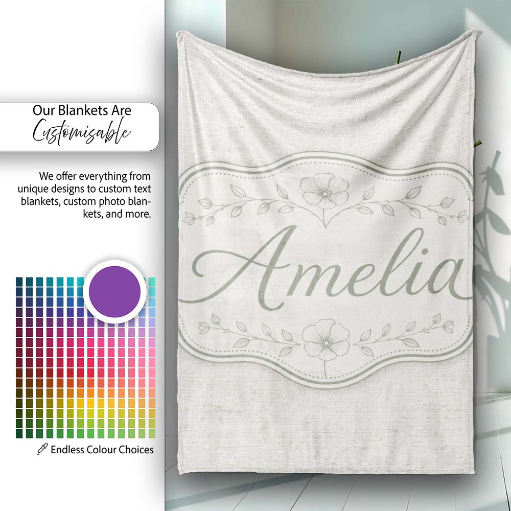Natural Linen Texture Neutral Pattern with Subtle Woven Detail  Personalised Custom Name Super Soft Fleece Blanket Bed Sofa Throw
