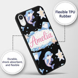 Cute Dolphin Stingray Starfish Cartoon Sea Life Custom Name Protective Phone Case Mobile Cover Durable Everyday Smartphone Shock Resistant