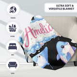 Cute Dolphin Stingray Starfish Cartoon Sea Life Pattern Black Lovely  Personalised Custom Name Super Soft Fleece Blanket Bed Sofa Throw