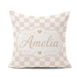 Custom Name Minimalist Neutral Checkerboard Pattern in Beige and Square Filled Cushion Throw Pillow Sofa Bed Home Decor Zip Washable UK Made
