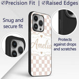Minimalist Neutral Checkerboard Pattern in Beige Custom Name Protective Phone Case Mobile Cover Durable Everyday Smartphone Shock Resistant