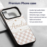 Minimalist Neutral Checkerboard Pattern in Beige Custom Name Protective Phone Case Mobile Cover Durable Everyday Smartphone Shock Resistant