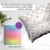 Custom Name Minimalist Neutral Checkerboard Pattern in Beige and Square Filled Cushion Throw Pillow Sofa Bed Home Decor Zip Washable UK Made