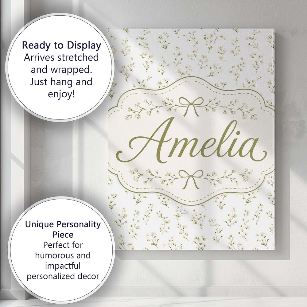 Personalised Name Delicate Small White Custom  Modern Room Accent Elegant Feature Canvas Wall Art Print Decor Picture Ready to Hang