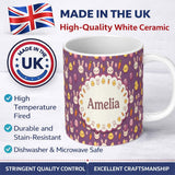 Personalized Custom Name Cute Easter Bunny Chick Carrots Eggs Polka Dot Pattern Purple Lovely 11oz Ceramic Coffee Tea Mug White Large Handle