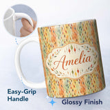 Personalized Custom Name Warm Abstract Watercolor Raindrop Gradient Seamless Pattern Lovely 11oz Ceramic Coffee Tea Mug White Large Handle