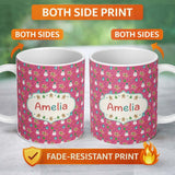 Personalized Custom Name Cute Snowman Gingerbread Mittens Christmas Seamless Pattern Lovely 11oz Ceramic Coffee Tea Mug White Large Handle