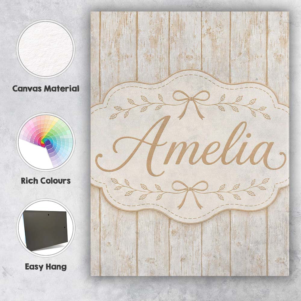 Personalised Name Rustic Whitewashed Wooden Custom  Bespoke Interior Contemporary Canvas Wall Art Print Decor Picture Ready to Hang