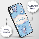 Cute Dolphin Stingray Starfish Cartoon Sea Life Custom Name Protective Phone Case Mobile Cover Durable Everyday Smartphone Shock Resistant
