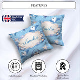 Custom Name Cute Dolphin Stingray Starfish Cartoon Sea Life Blue Square Filled Cushion Throw Pillow Sofa Bed Home Decor Zip Washable UK Made
