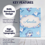 Personalised Name Cute Dolphin Stingray Starfish Cartoon Sea Life Custom  Bespoke Canvas Wall Art Print Decor Picture Ready to Hang