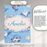 Cute Dolphin Stingray Starfish Cartoon Sea Life Pattern Blue Lovely  Personalised Custom Name Super Soft Fleece Blanket Bed Sofa Throw