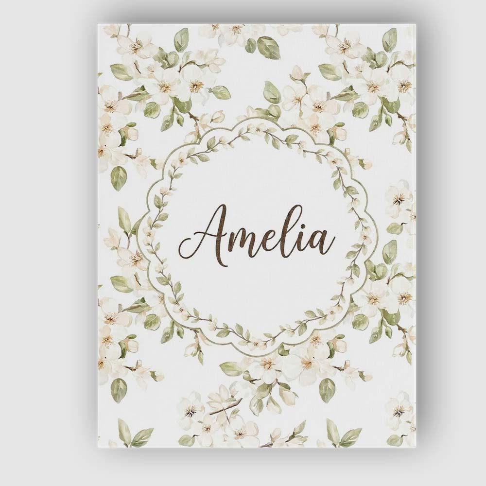 Personalised Name Elegant White Blossom Custom  Unique Gift Idea Modern Room Accent Canvas Wall Art Print Decor Picture Ready to Hang