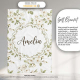 Elegant White Blossom Floral Pattern with Soft Green Leaves Seamless  Personalised Custom Name Super Soft Fleece Blanket Bed Sofa Throw