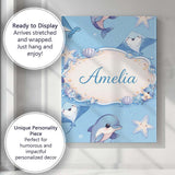 Personalised Name Cute Dolphin Stingray Starfish Cartoon Sea Life Custom  Bespoke Canvas Wall Art Print Decor Picture Ready to Hang