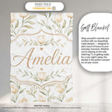 Soft Neutral Tulip Floral Pattern with Gentle Watercolor Leaves  Personalised Custom Name Super Soft Fleece Blanket Bed Sofa Throw