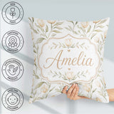Custom Name Soft Neutral Tulip Floral Pattern with Gentle Leaves Square Filled Cushion Throw Pillow Sofa Bed Home Decor Zip Washable UK Made