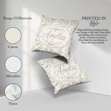 Custom Name Soft Neutral Tulip Floral Pattern with Gentle Leaves Square Filled Cushion Throw Pillow Sofa Bed Home Decor Zip Washable UK Made
