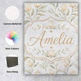 Personalised Name Soft Neutral Tulip Floral Custom  Bespoke Interior Contemporary Canvas Wall Art Print Decor Picture Ready to Hang