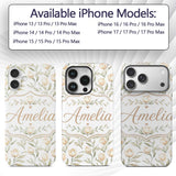 Soft Neutral Tulip Floral Pattern with Gentle Custom Name Protective Phone Case Mobile Cover Durable Everyday Smartphone Shock Resistant