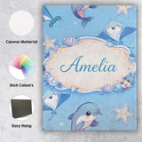 Personalised Name Cute Dolphin Stingray Starfish Cartoon Sea Life Custom  Bespoke Canvas Wall Art Print Decor Picture Ready to Hang