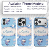 Cute Dolphin Stingray Starfish Cartoon Sea Life Custom Name Protective Phone Case Mobile Cover Durable Everyday Smartphone Shock Resistant